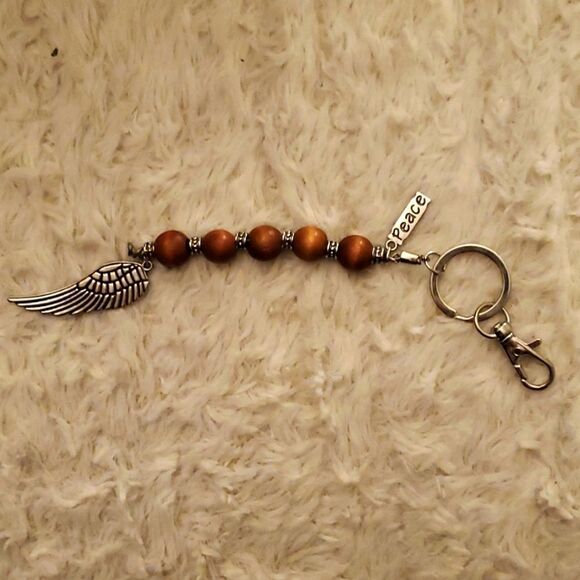 Handmade Wood Beaded Keychain - Picture 1 of 2